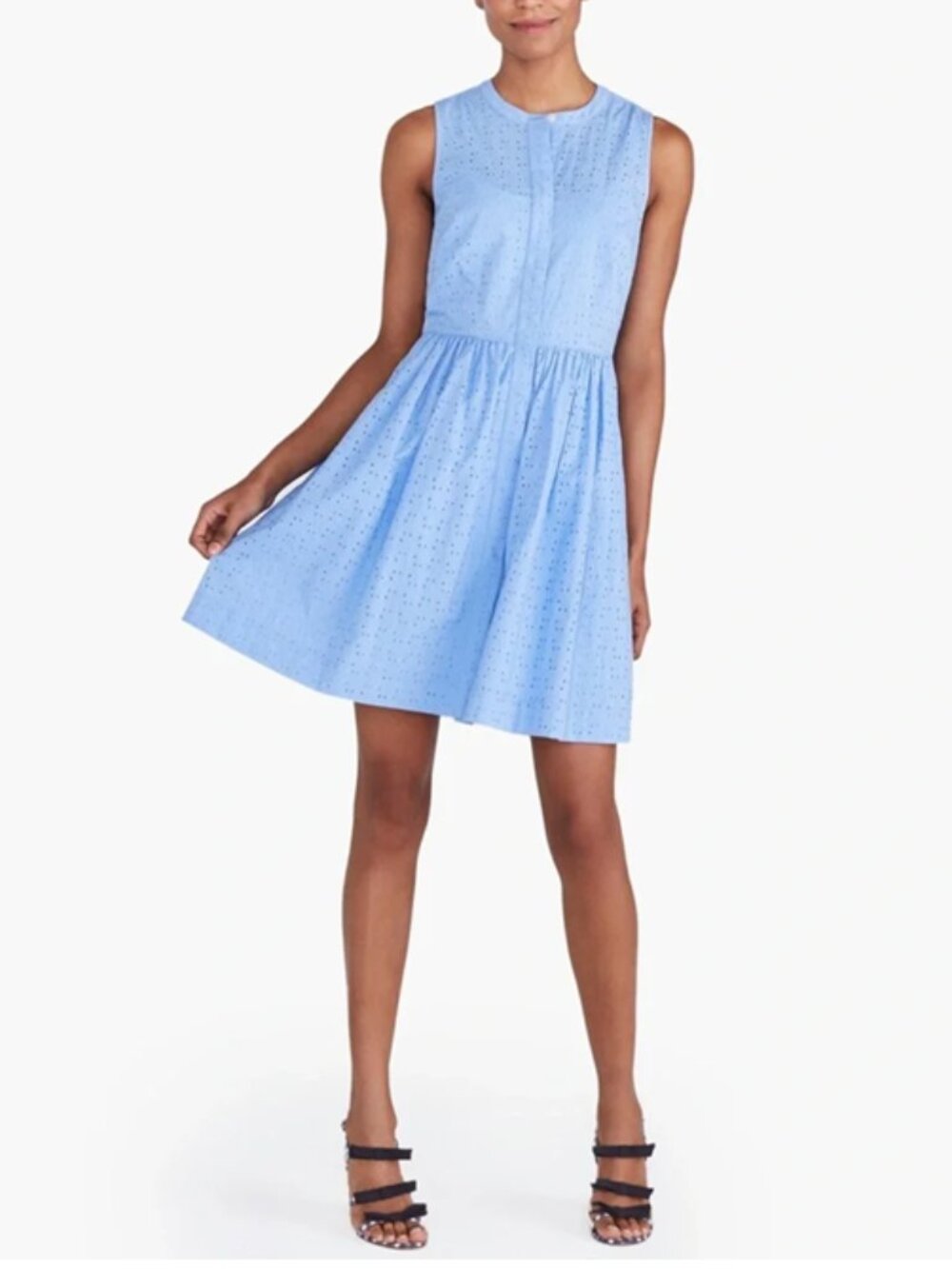 NWT Roman Blue Cotton Eyelet Buton Down Day Dress - 4
